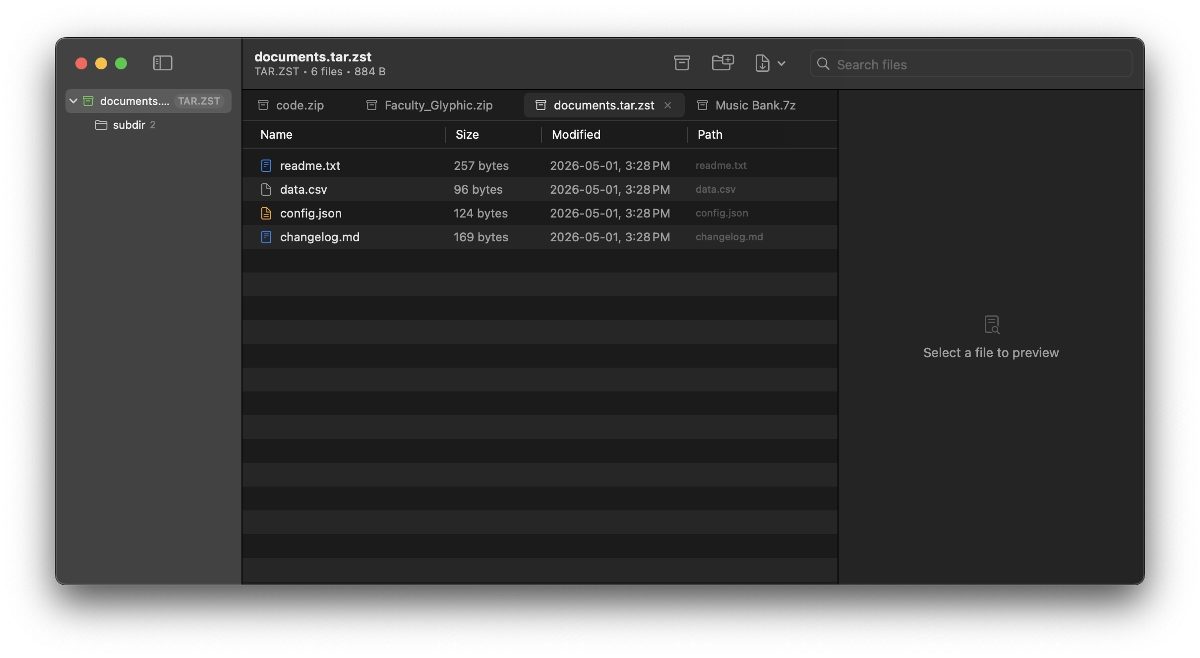 Pika tabbed interface with multiple archives